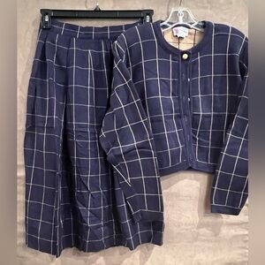Prophecy Skirt and Sweater Too in Navy Blue Grid Pattern Set